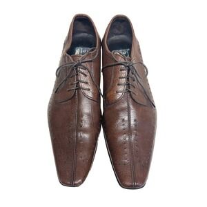 JO GHOST Brown Textured Leather Square Toe Derby‎ Shoes Made in Italy Mens 43